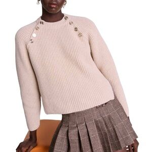 NWT Maje Manchiny Sweater Wool Gold Button Size 2 (Medium)